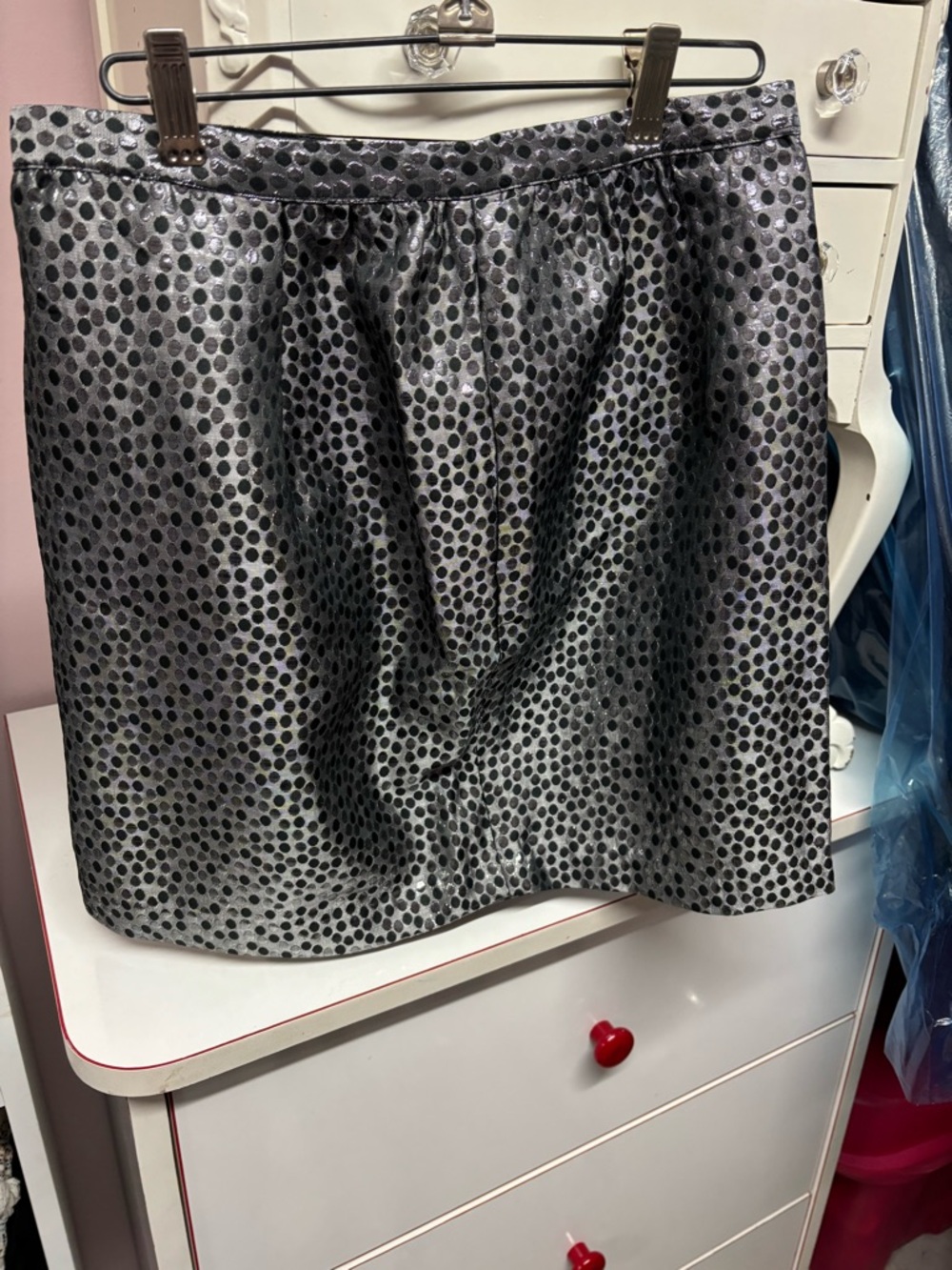 Metallic Silver Polka Dot A-Line Skirt